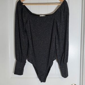 NWOT Heatherly Stitch Fix Black Glitter Sparkle Long Sleeve Bodysuit Off Shoulde